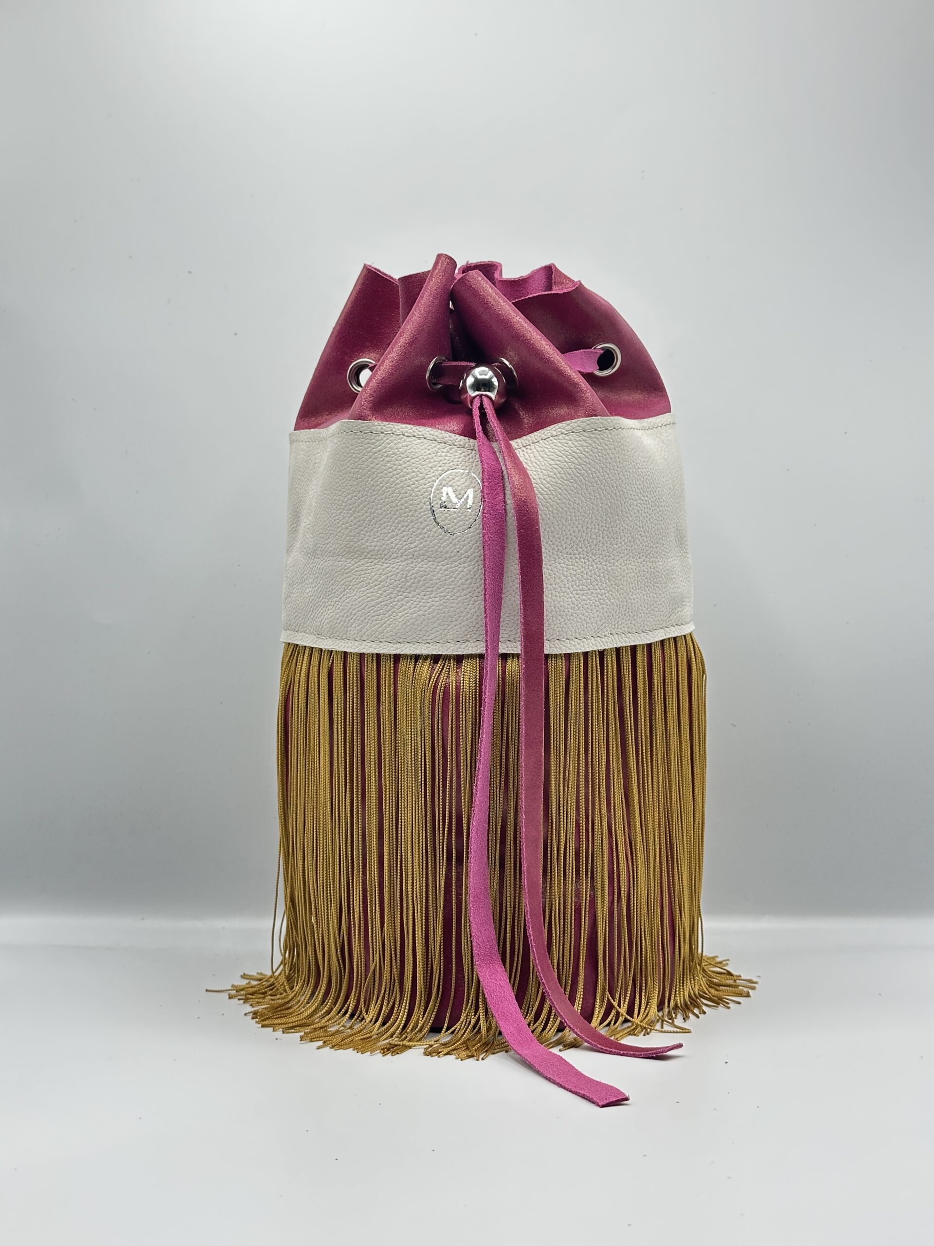 Bandolera Cordón XL Buganvilla Mostaza de Piel con Flecos