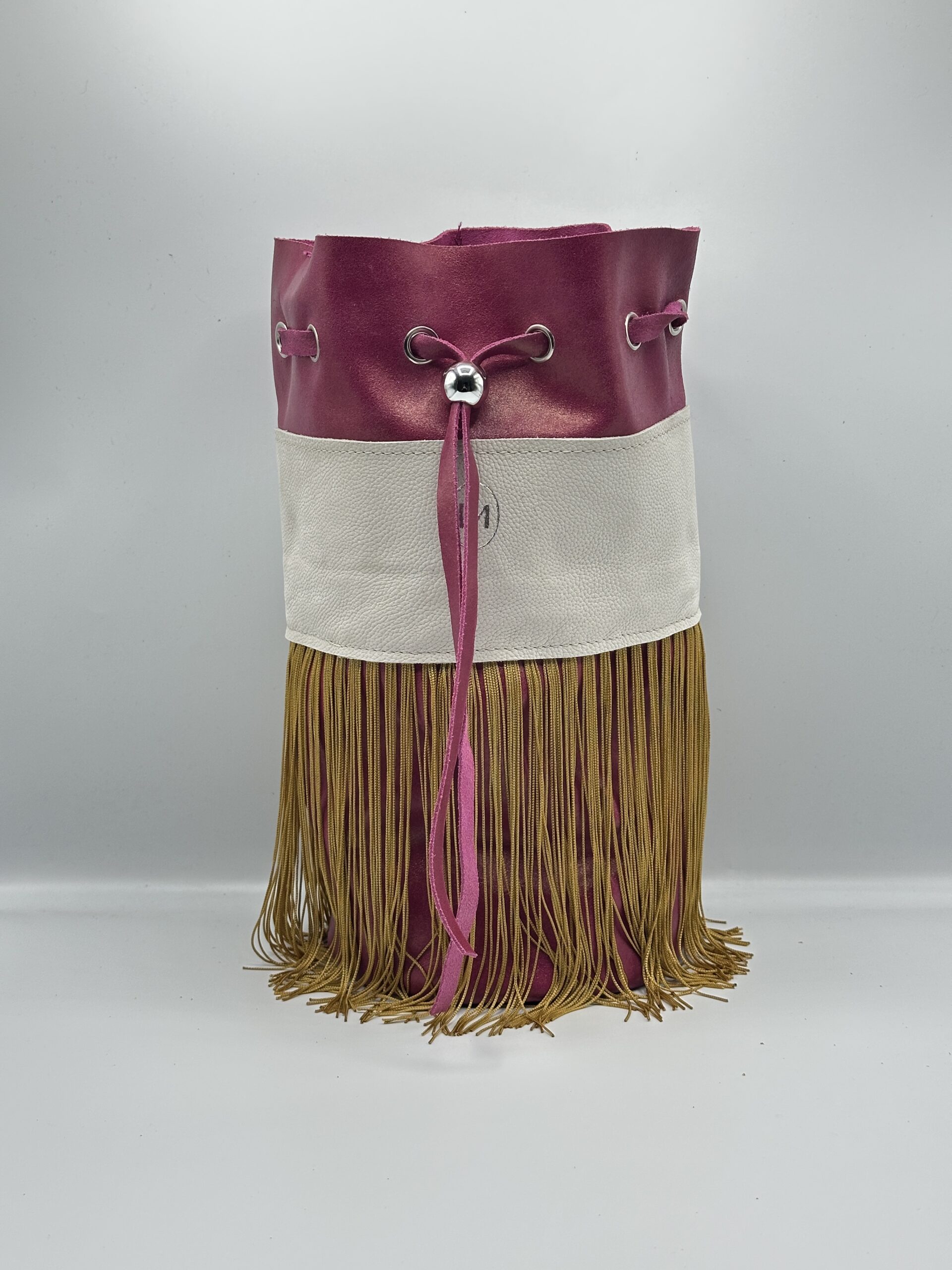 Bandolera Cordón XL Buganvilla Mostaza de Piel con Flecos - Imagen 3